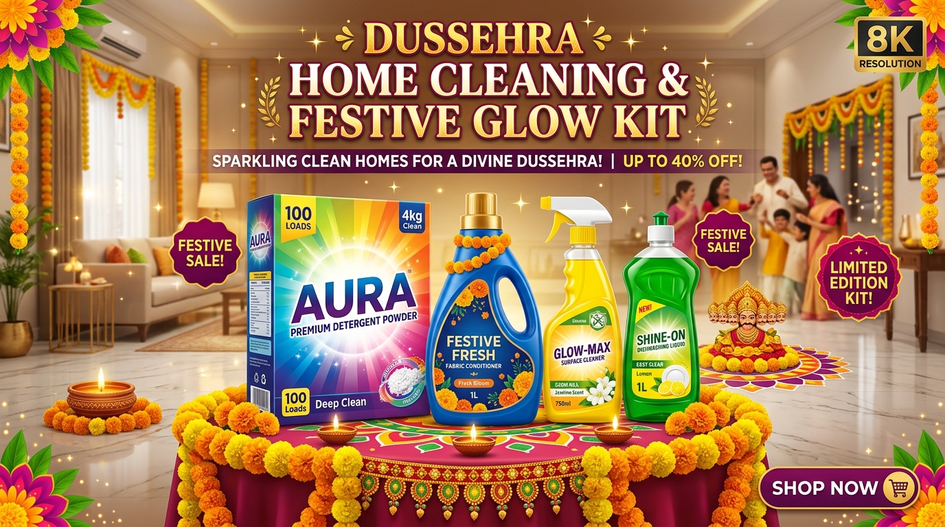✨ దసరా క్లీనింగ్ & హౌస్‌హోల్డ్ రీఫ్రెష్ కిట్ (Dussehra Home Cleaning & Festive Glow Kit)